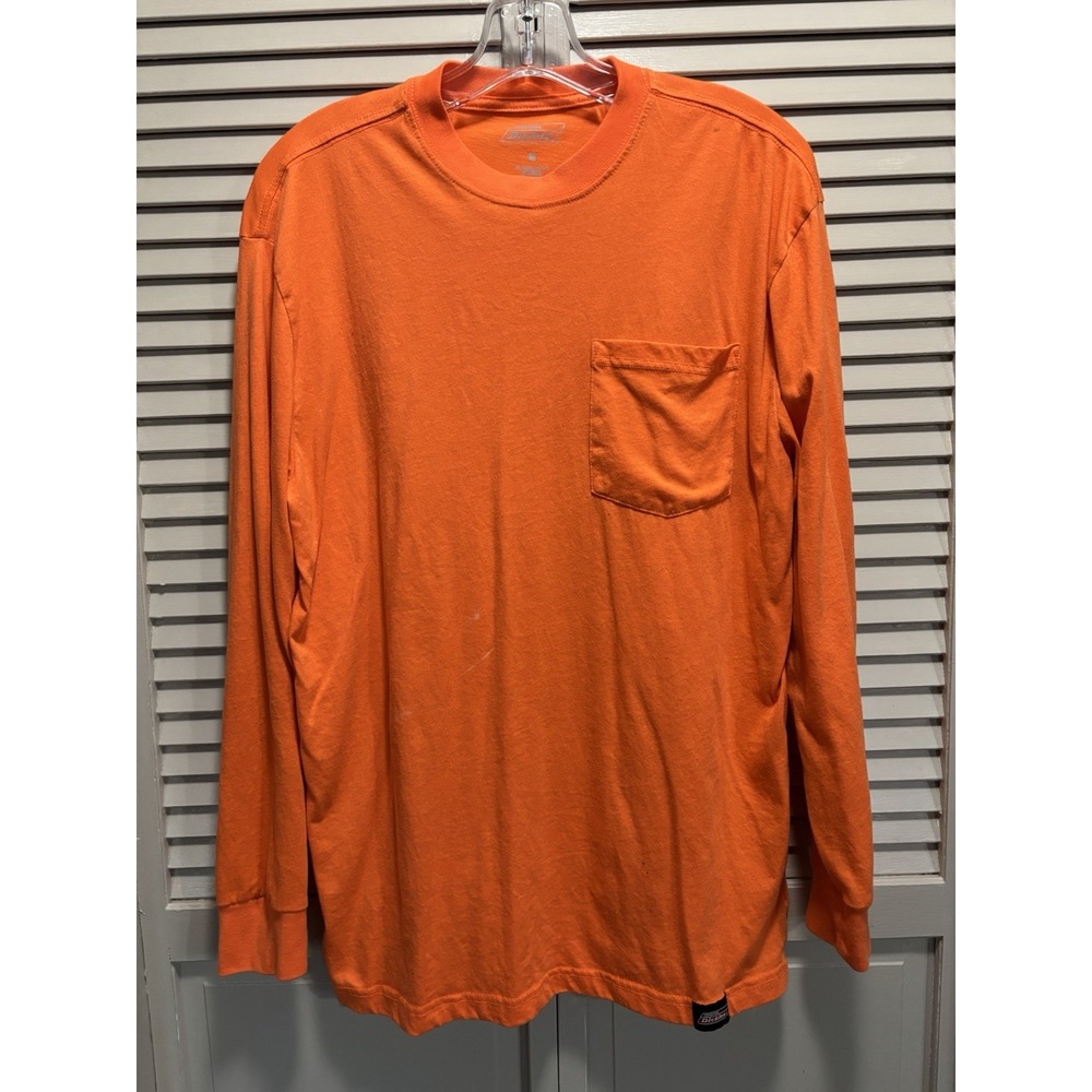 Dickies Neon Orange Logo Crew Neck Short Sleeve T-Shirt Size M Cotton Work